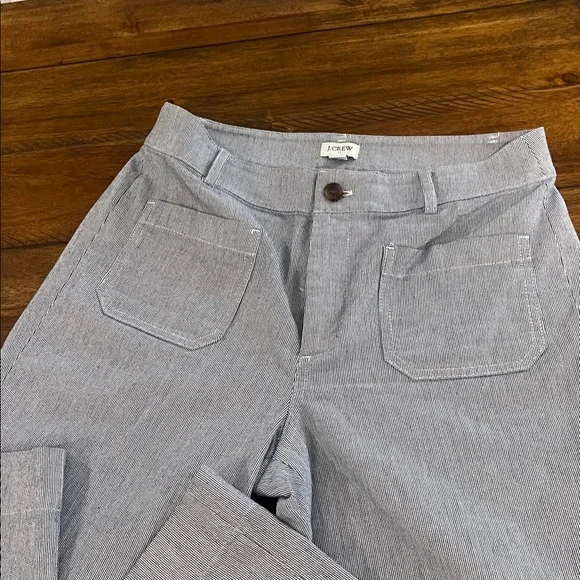 J Crew High rise patch pockets wide leg blue white striped trousers pants sz 28P - Picture 15 of 16